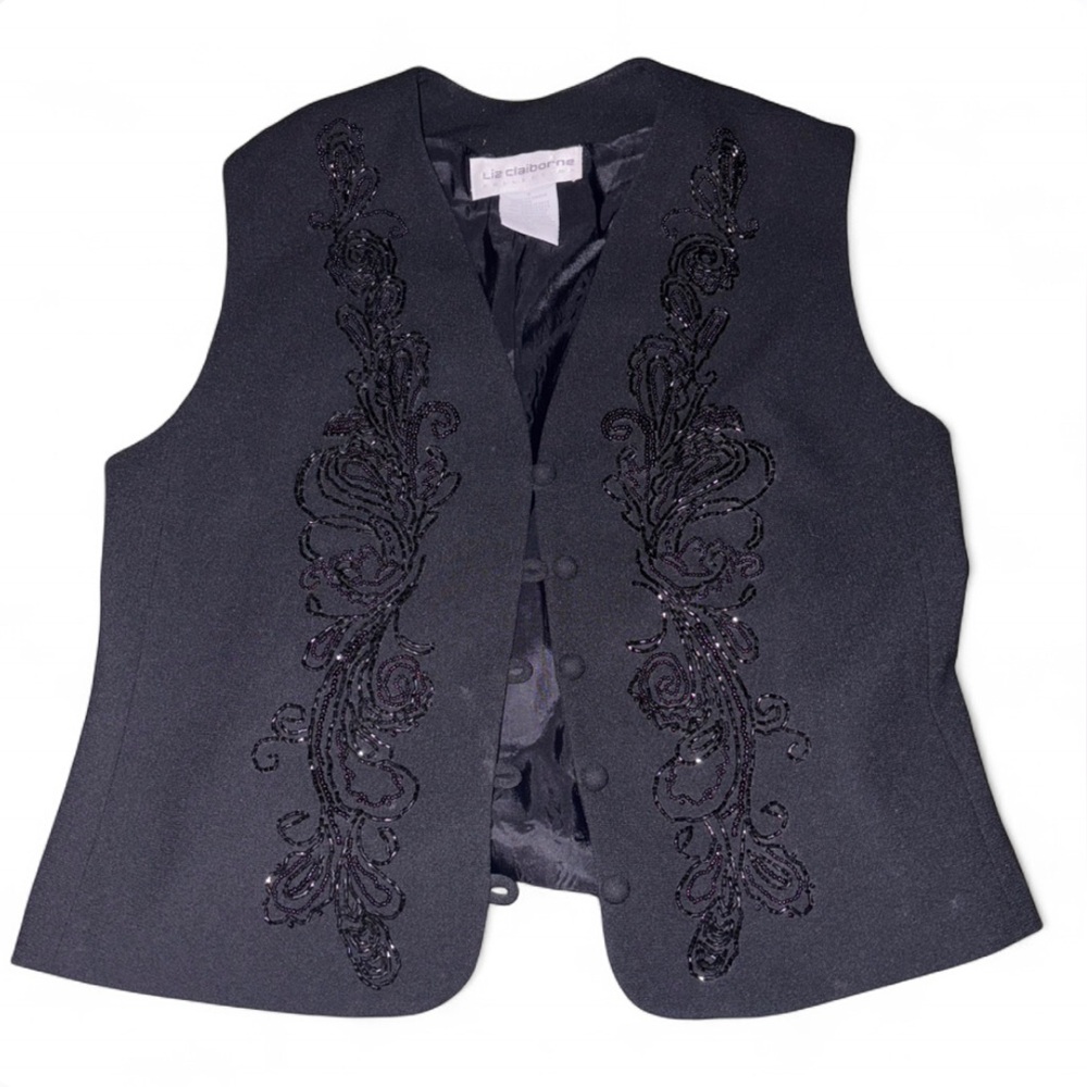 Liz Claiborne Black Beaded Sleeveless Vest